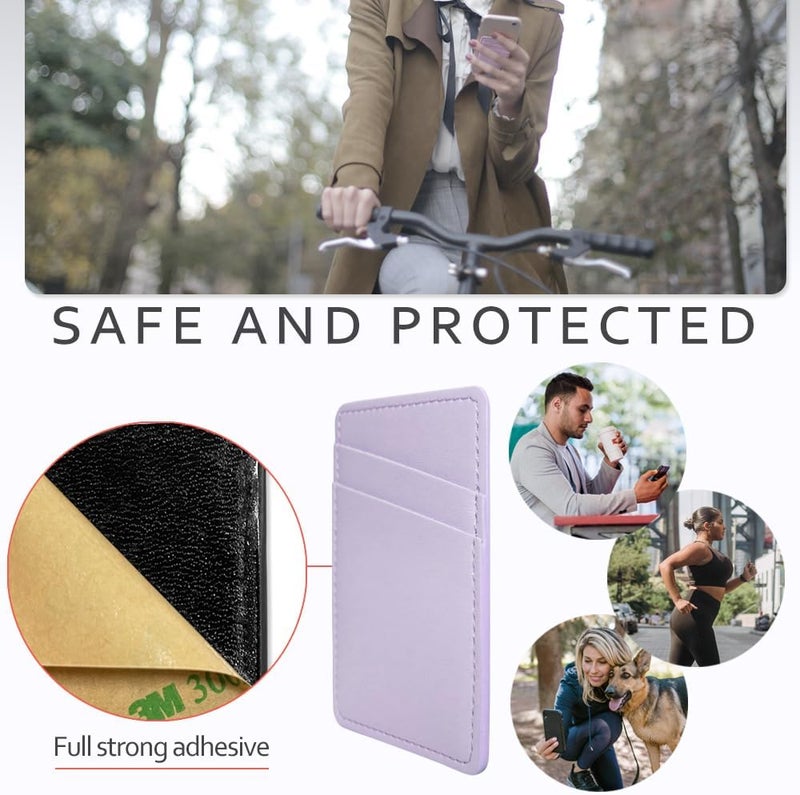 Limvory Phone Wallet Stick On, Leather Phone Card Holder, Credit Card Holder for Phone Case Compatible with iPhone, Samsung and Android - White, Purple - Image 3